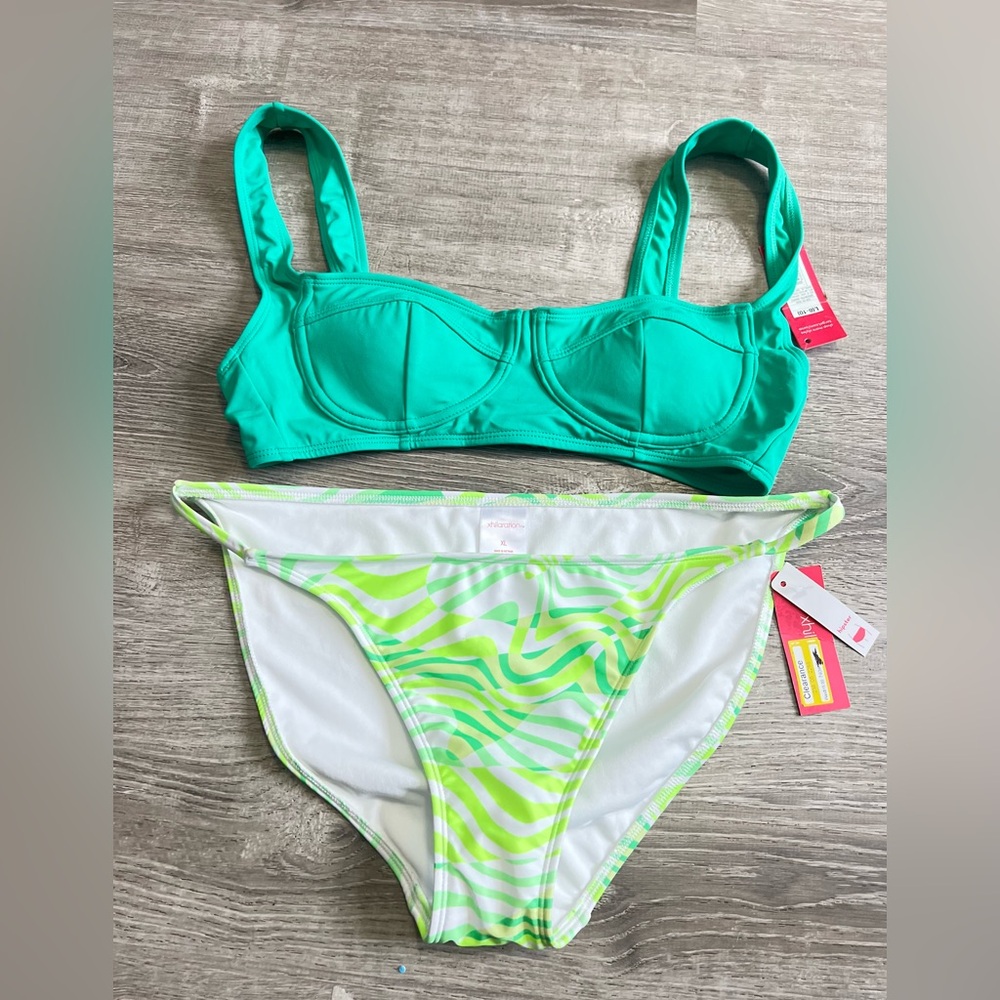 Xhilaration Teal and Lime Bikini Set